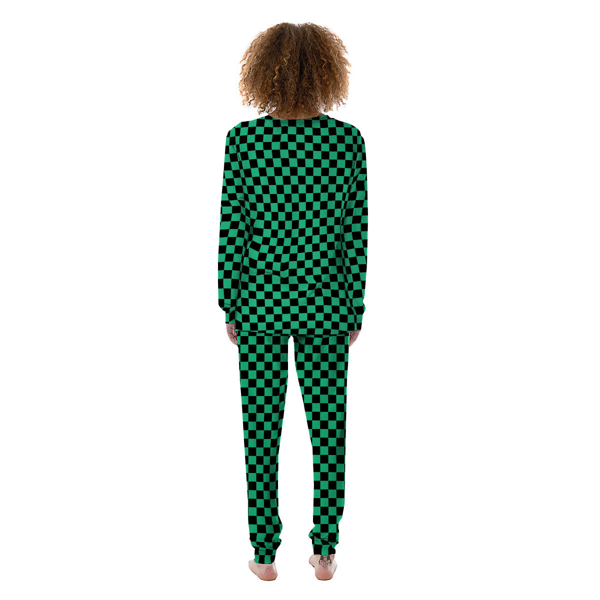 Checkered Black And Green Print Pattern Women's Pajamas-grizzshop