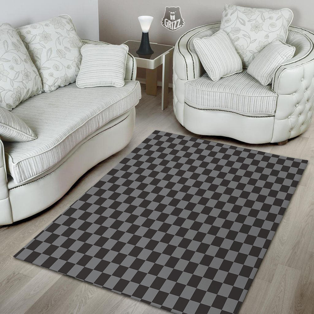 Checkered Black And Grey Print Pattern Floor Mat-grizzshop