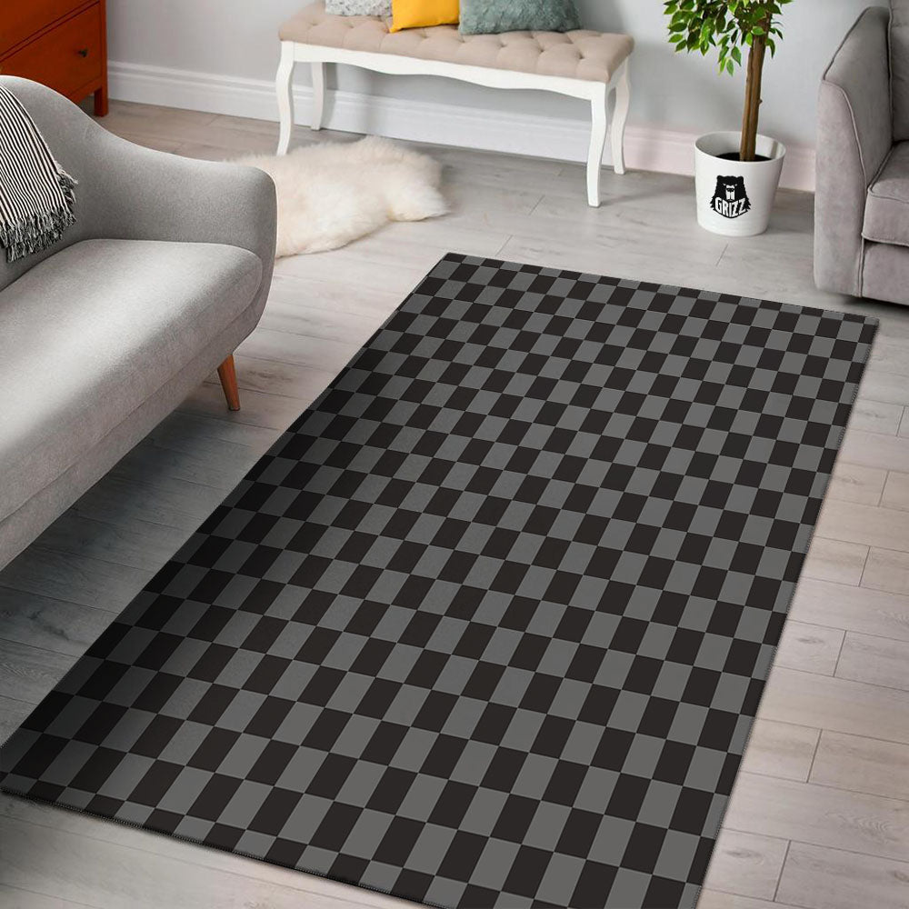 Checkered Black And Grey Print Pattern Floor Mat-grizzshop