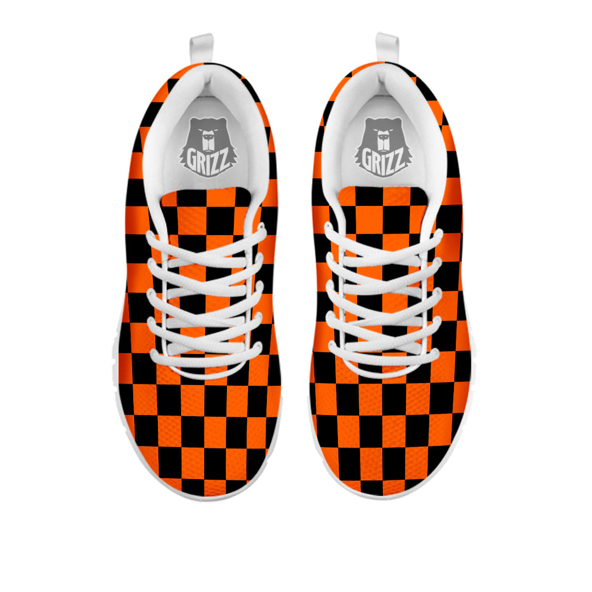 Checkered Black And Orange Print Pattern White Sneaker-grizzshop