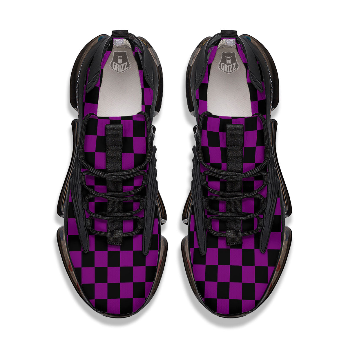 Checkered Black And Purple Print Pattern Black Gym Shoes-grizzshop