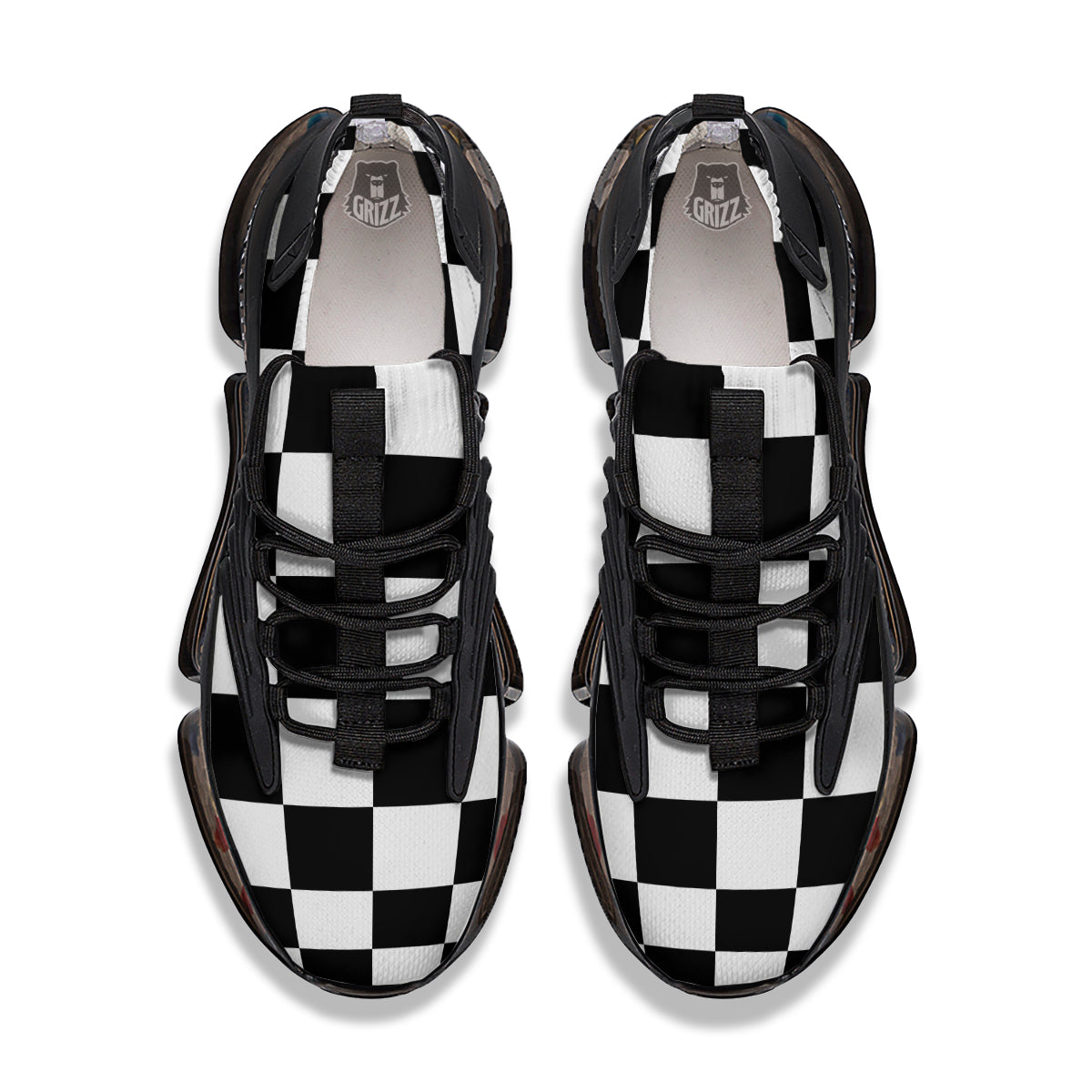 Checkered Board And Convex Shape Print Black Gym Shoes-grizzshop