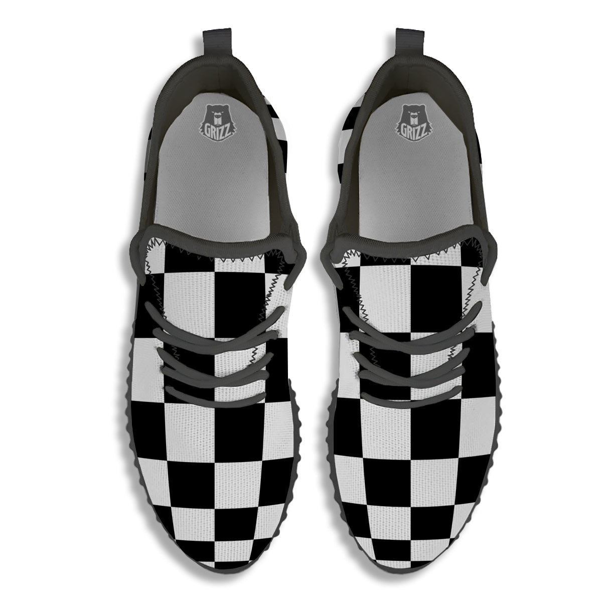 Checkered Board And Convex Shape Print Black Walking Shoes-grizzshop
