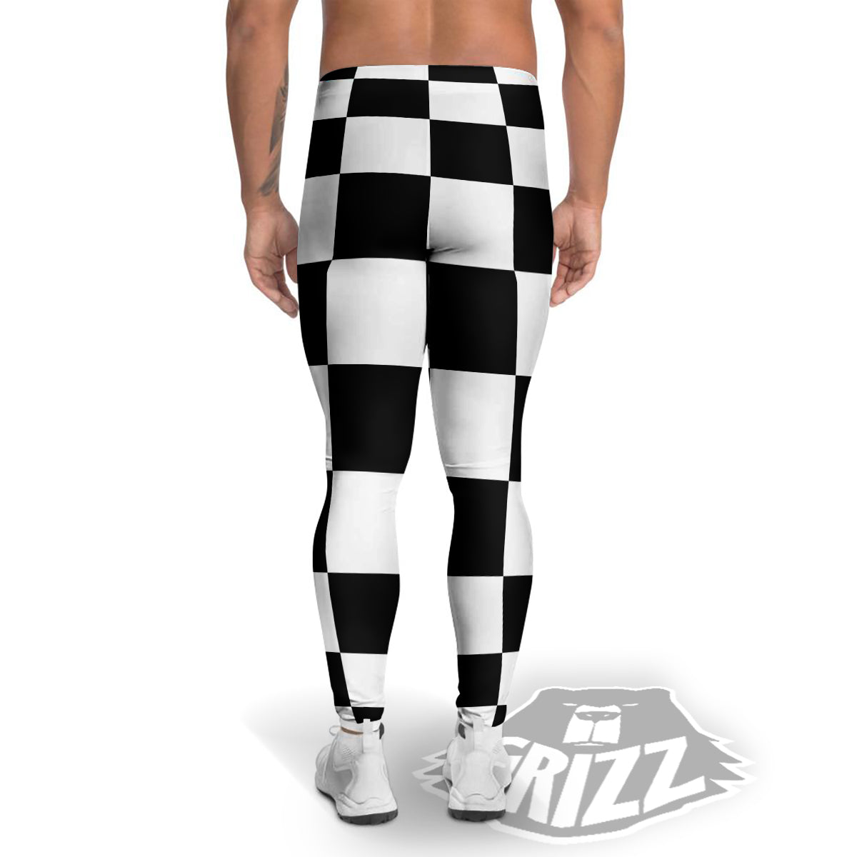 Checkered Board And Convex Shape Print Men's Leggings-grizzshop