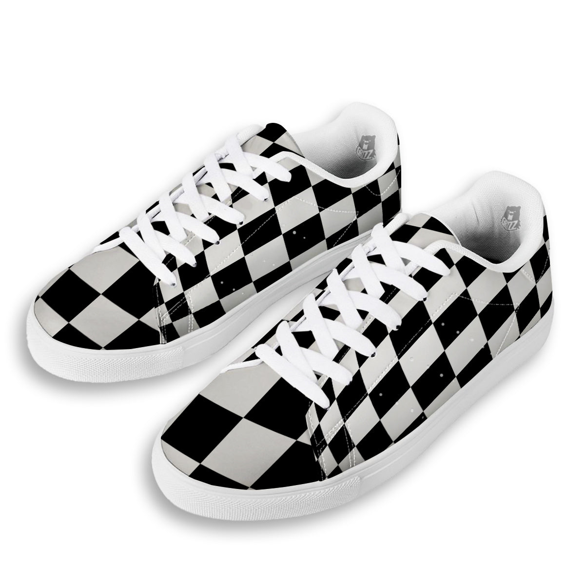 Checkered Board And Convex Shape Print White Low Top Sneakers-grizzshop