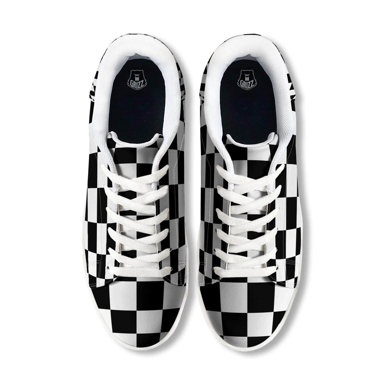 Checkered Board And Convex Shape Print White Low Top Sneakers-grizzshop