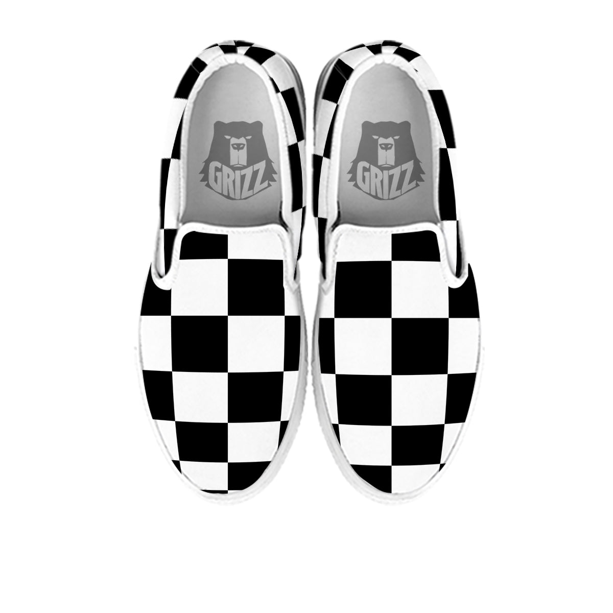 Checkered Board And Convex Shape Print White Slip On Shoes-grizzshop