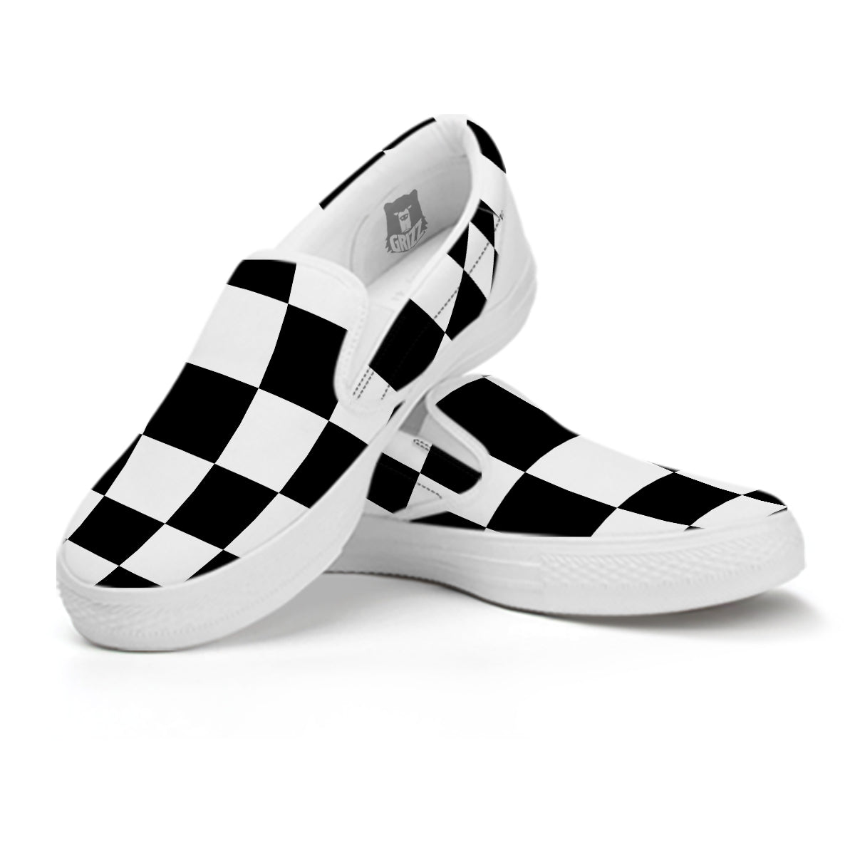 Checkered Board And Convex Shape Print White Slip On Shoes-grizzshop