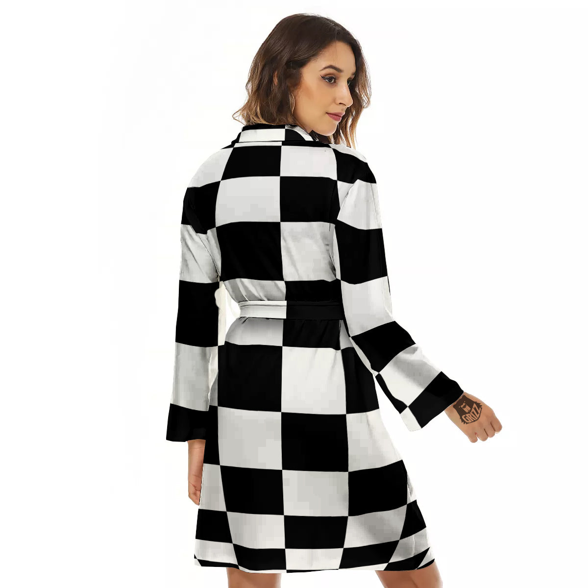 Checkered Board And Convex Shape Print Women's Robe-grizzshop