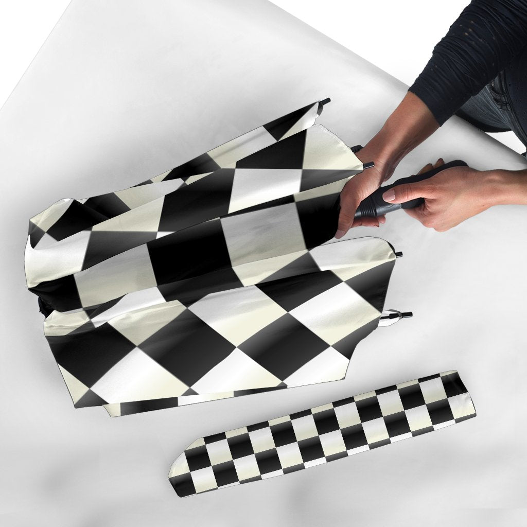 Checkered Flag Print Pattern Automatic Foldable Umbrella-grizzshop