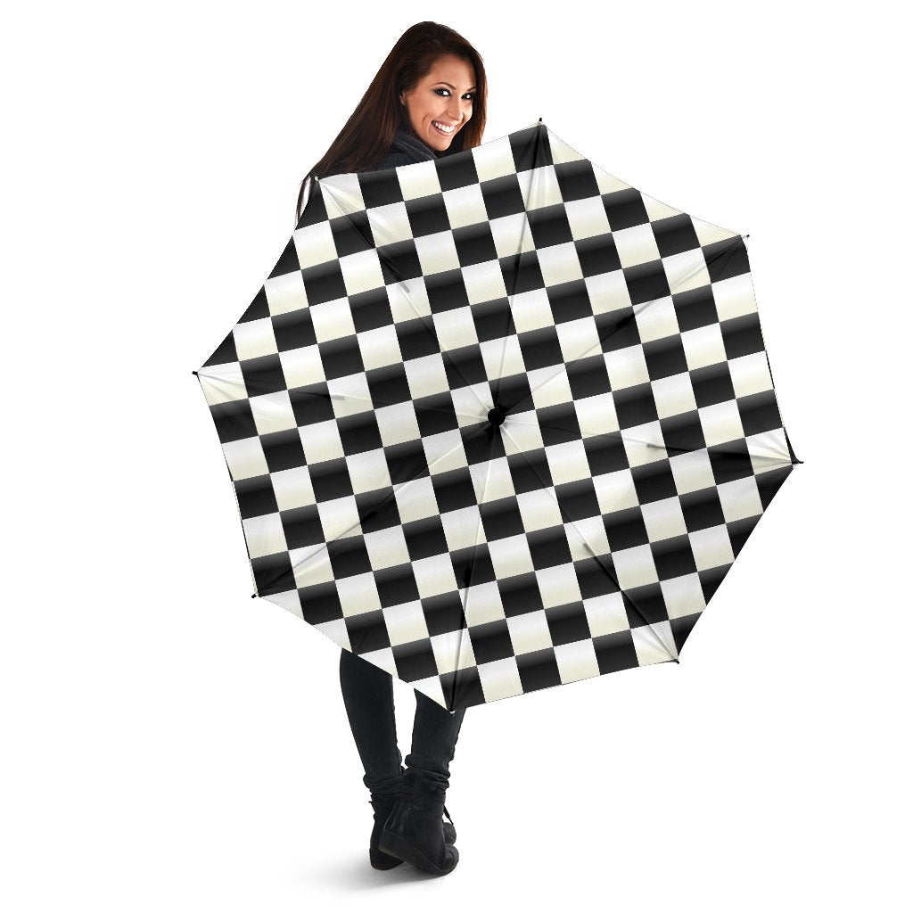 Checkered Flag Print Pattern Automatic Foldable Umbrella-grizzshop