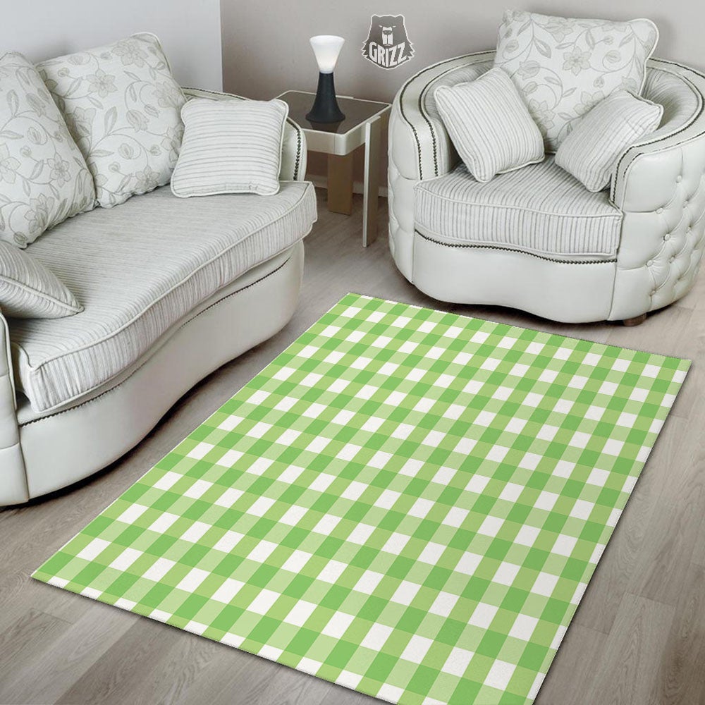Checkered Green And White Print Pattern Floor Mat-grizzshop