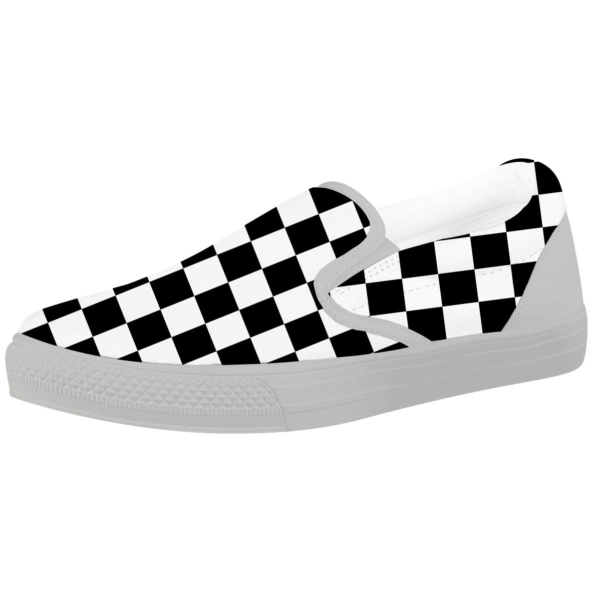 Checkered White And Black Print Pattern White Slip On Shoes-grizzshop
