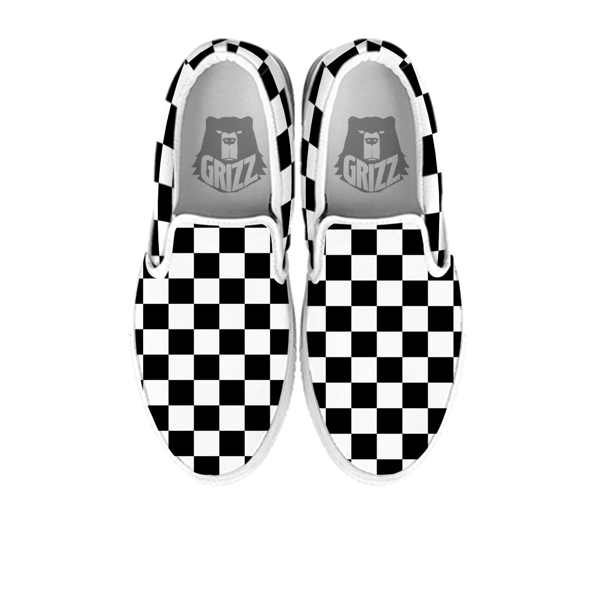 Checkered White And Black Print Pattern White Slip On Shoes-grizzshop