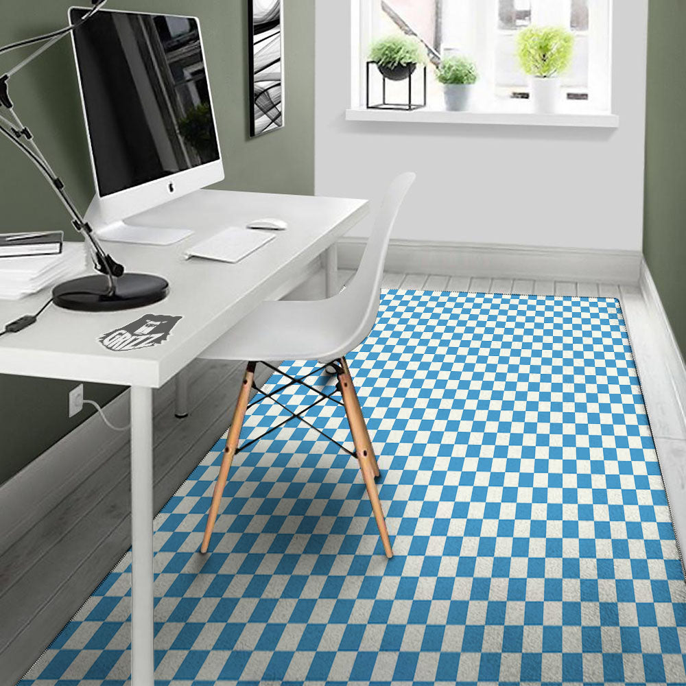 Checkered White And Blue Print Pattern Floor Mat-grizzshop