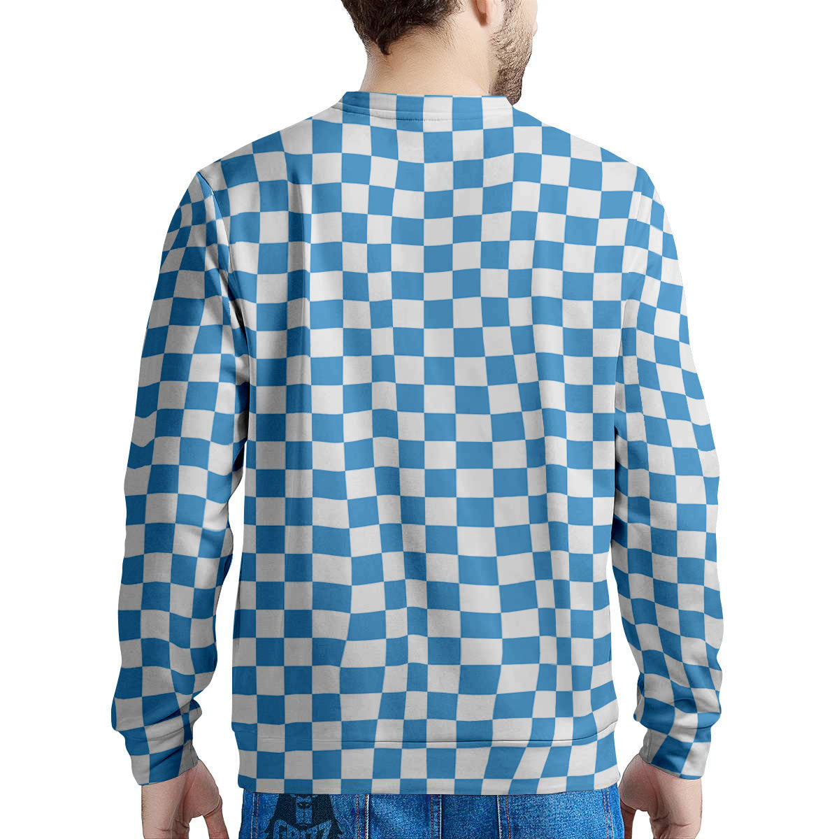 Checkered White And Blue Print Pattern Men's Sweatshirt-grizzshop