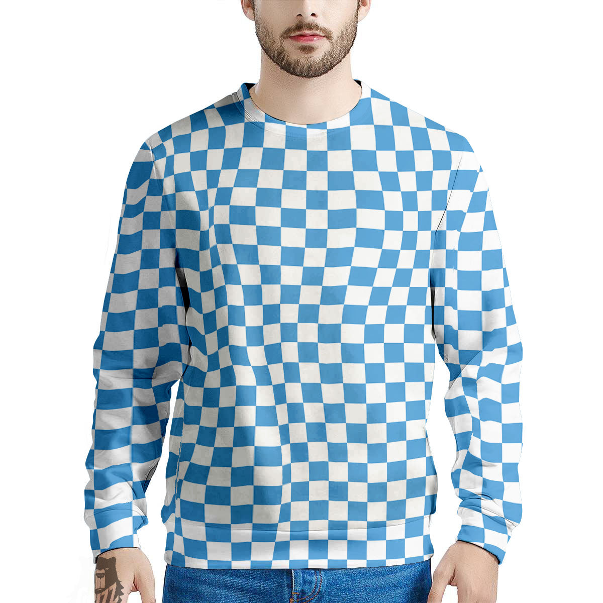 Checkered White And Blue Print Pattern Men's Sweatshirt-grizzshop