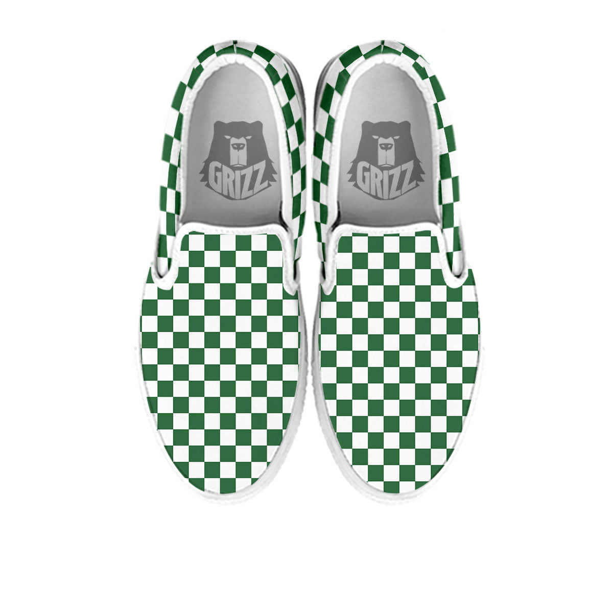 Checkered White And Green Print Pattern White Slip On Shoes-grizzshop