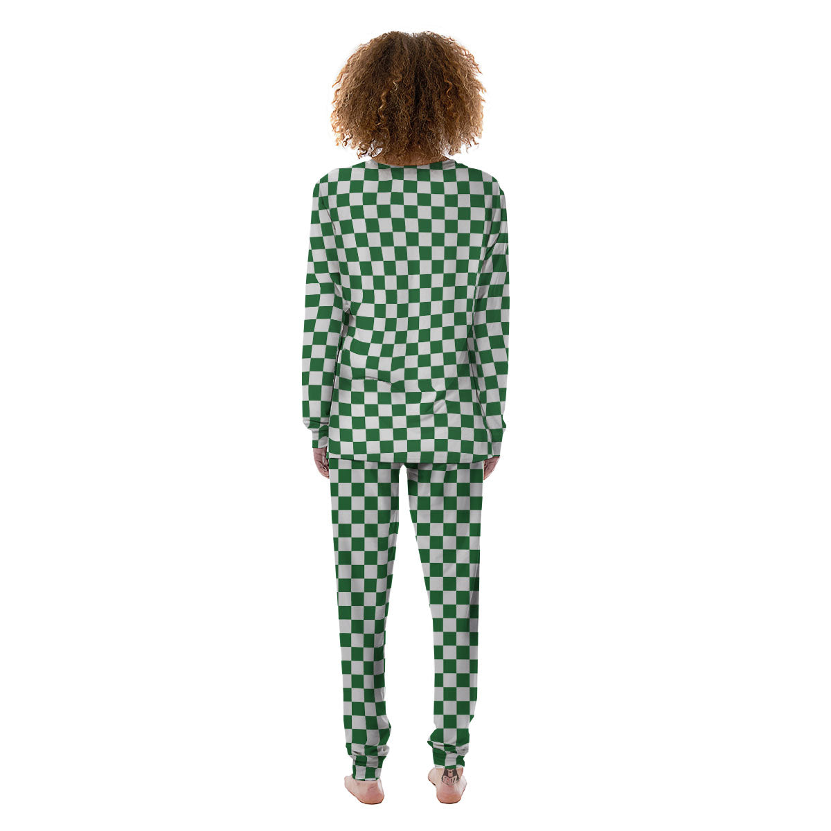 Checkered White And Green Print Pattern Women's Pajamas-grizzshop