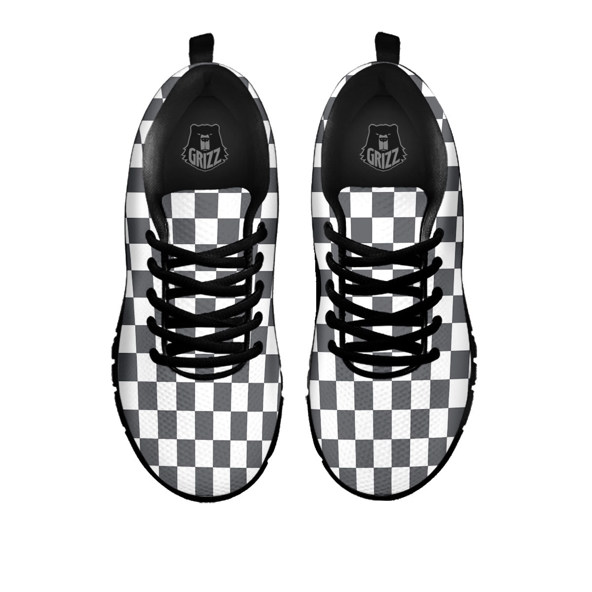 Checkered White And Grey Print Pattern Black Sneaker-grizzshop