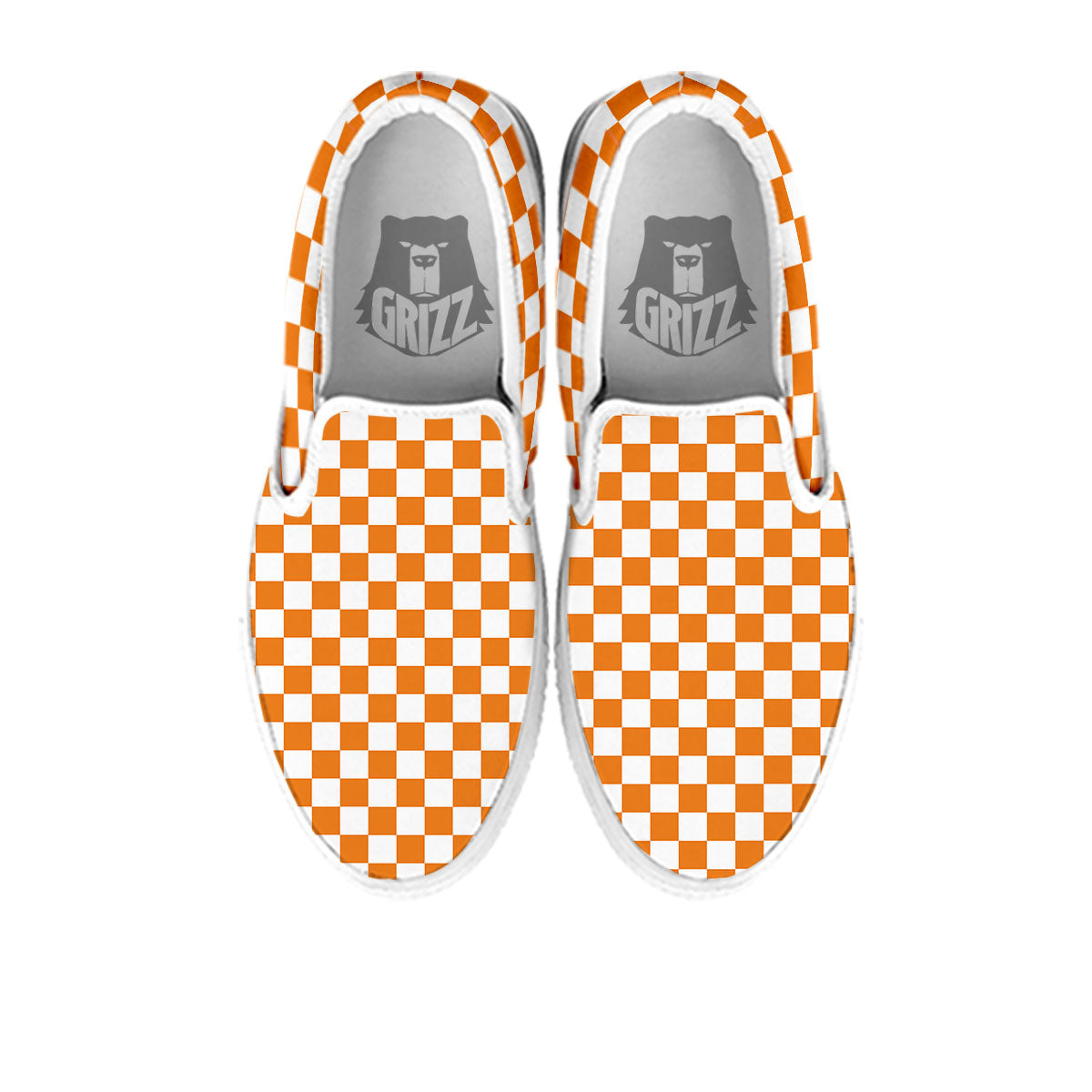 Checkered White And Orange Print Pattern White Slip On Shoes-grizzshop
