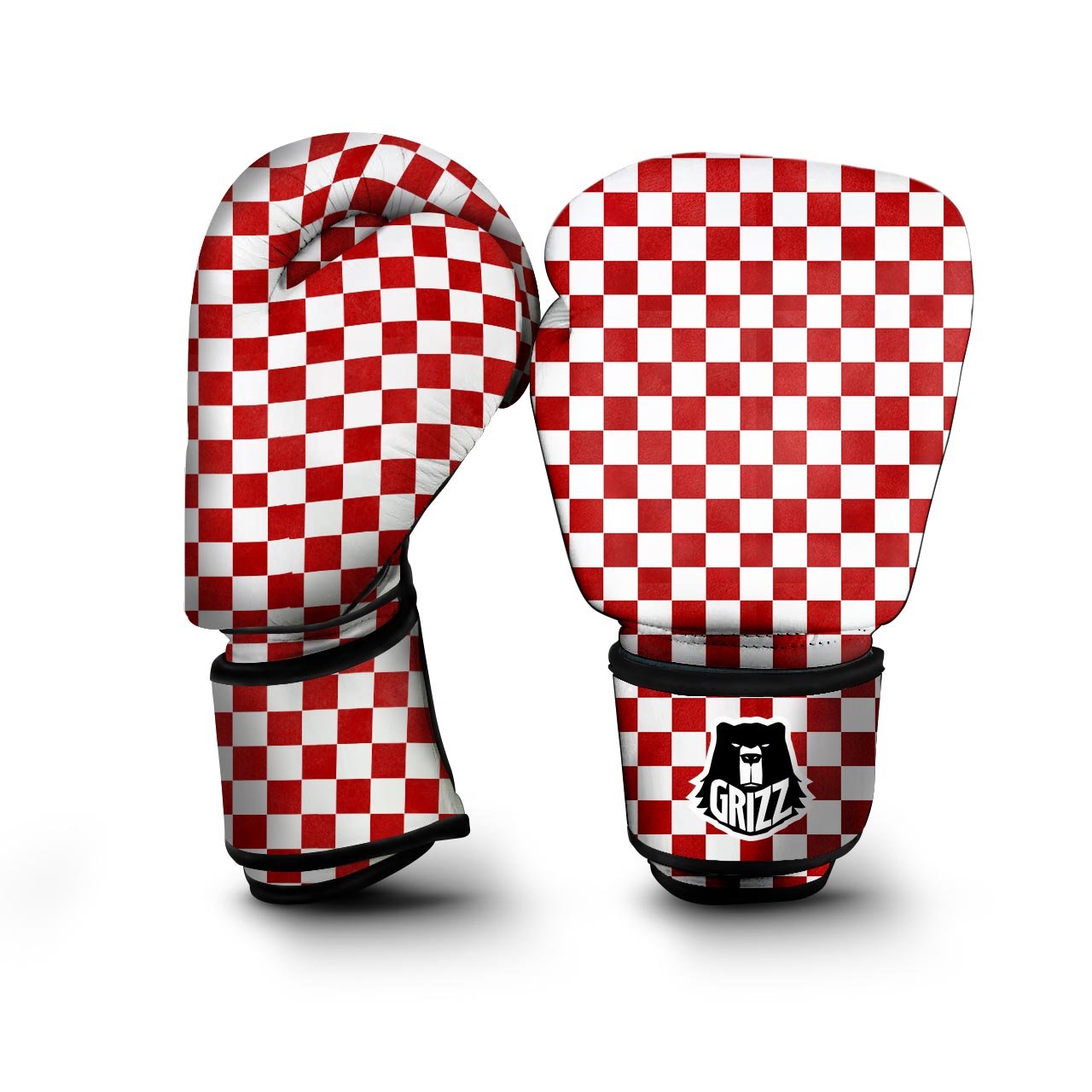 Checkered White And Red Print Pattern Boxing Gloves-grizzshop