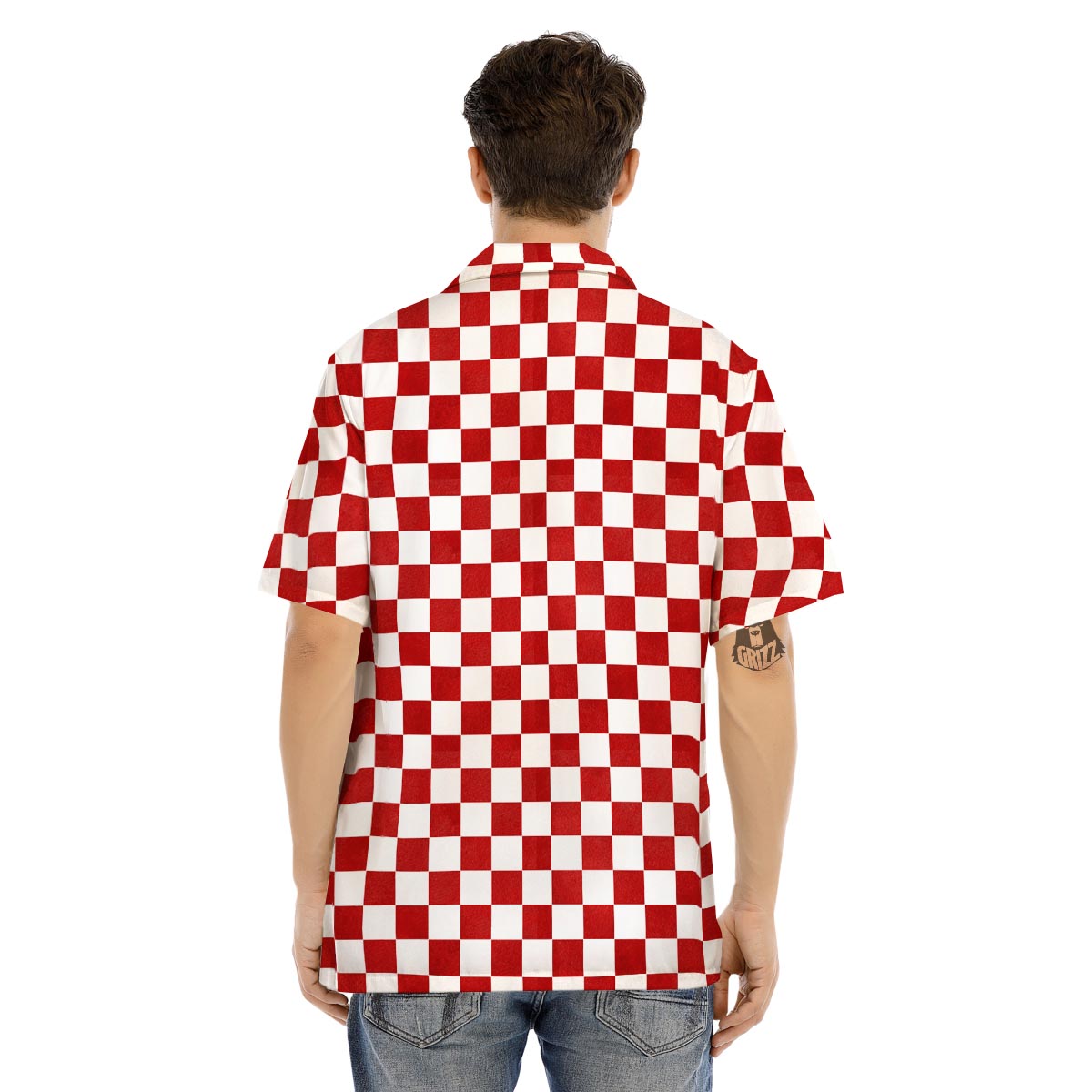 Checkered White And Red Print Pattern Men's Hawaiian Shirt-grizzshop