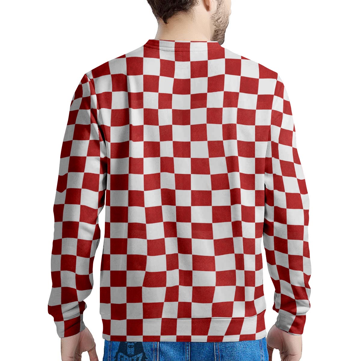 Checkered White And Red Print Pattern Men's Sweatshirt-grizzshop