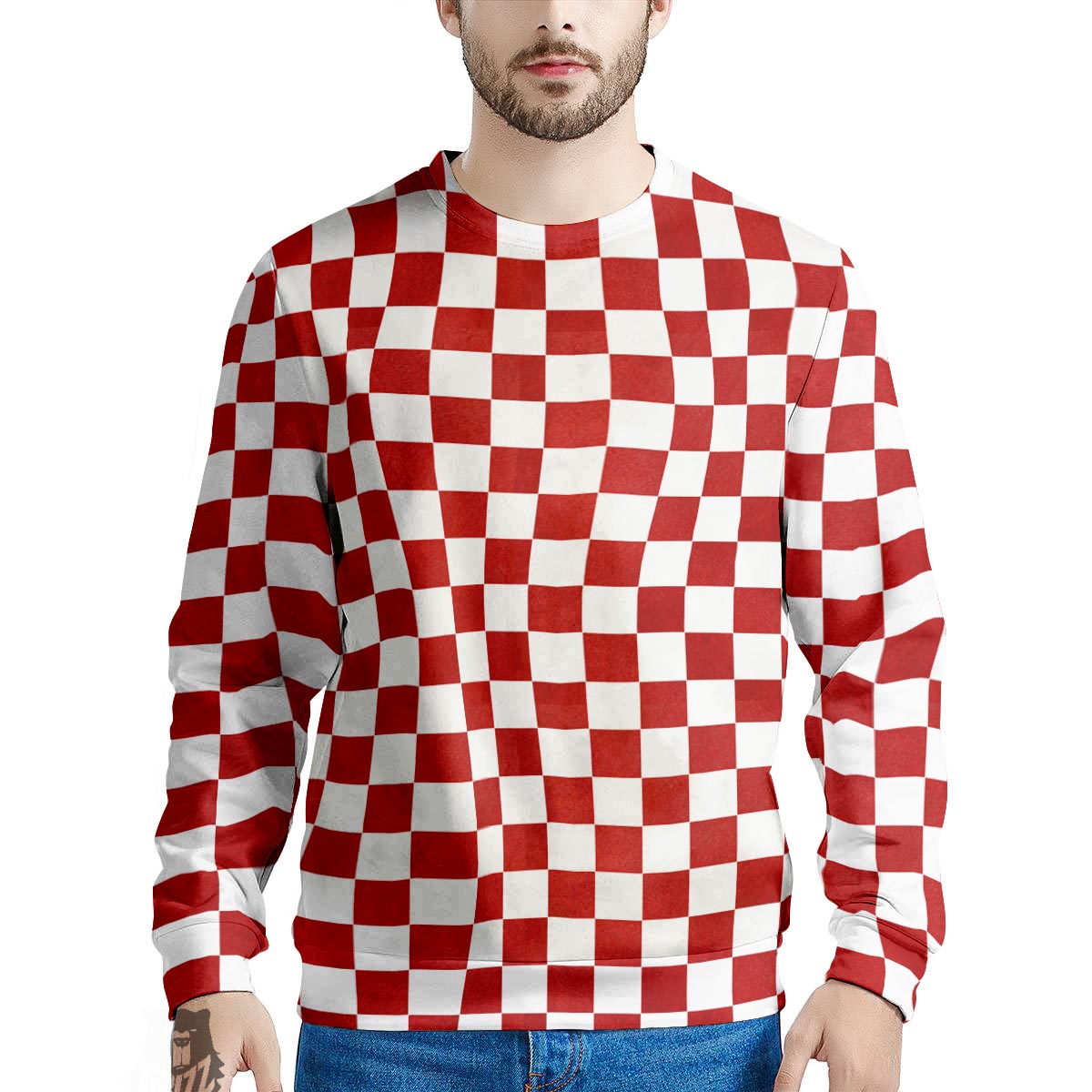 Checkered White And Red Print Pattern Men's Sweatshirt-grizzshop