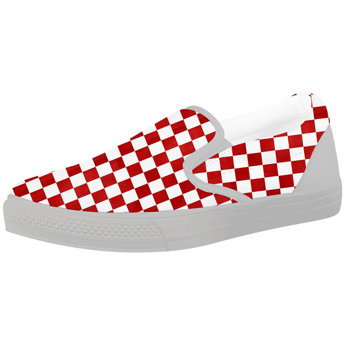 Checkered White And Red Print Pattern White Slip On Shoes-grizzshop