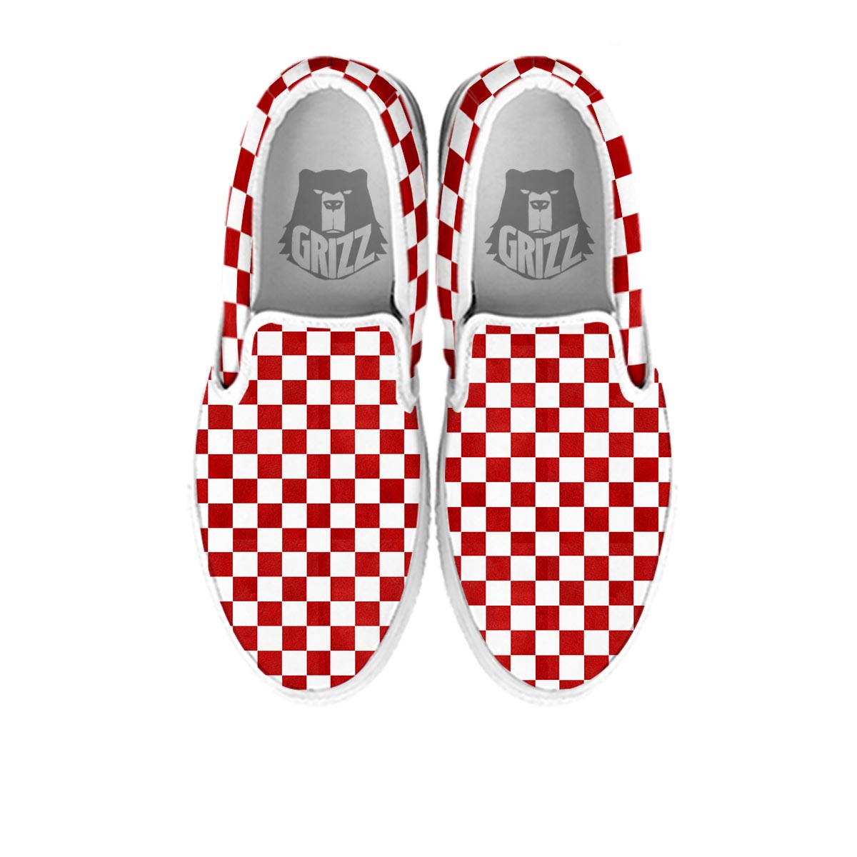 Checkered White And Red Print Pattern White Slip On Shoes-grizzshop