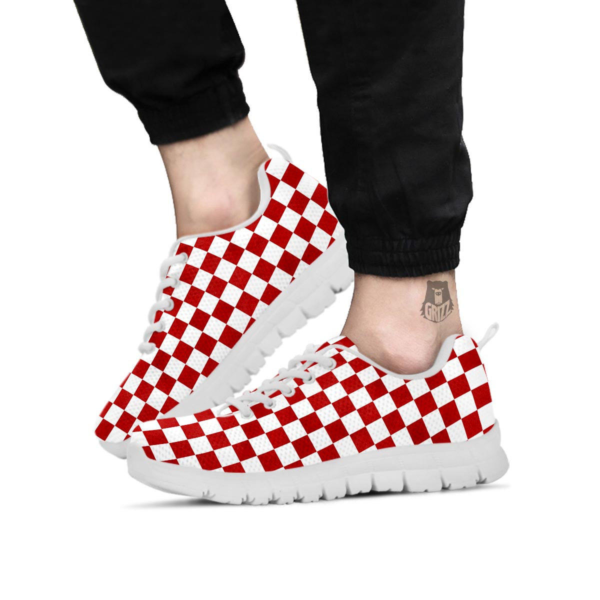 Checkered White And Red Print Pattern White Sneaker-grizzshop