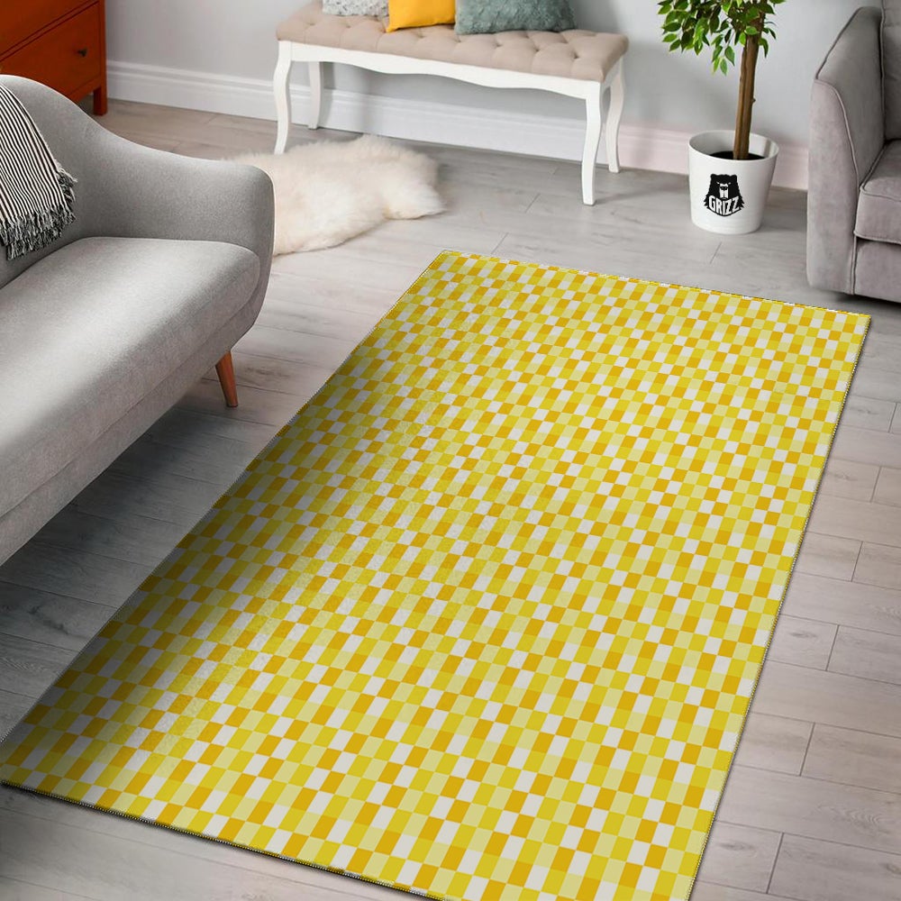 Checkered Yellow And White Print Pattern Floor Mat-grizzshop