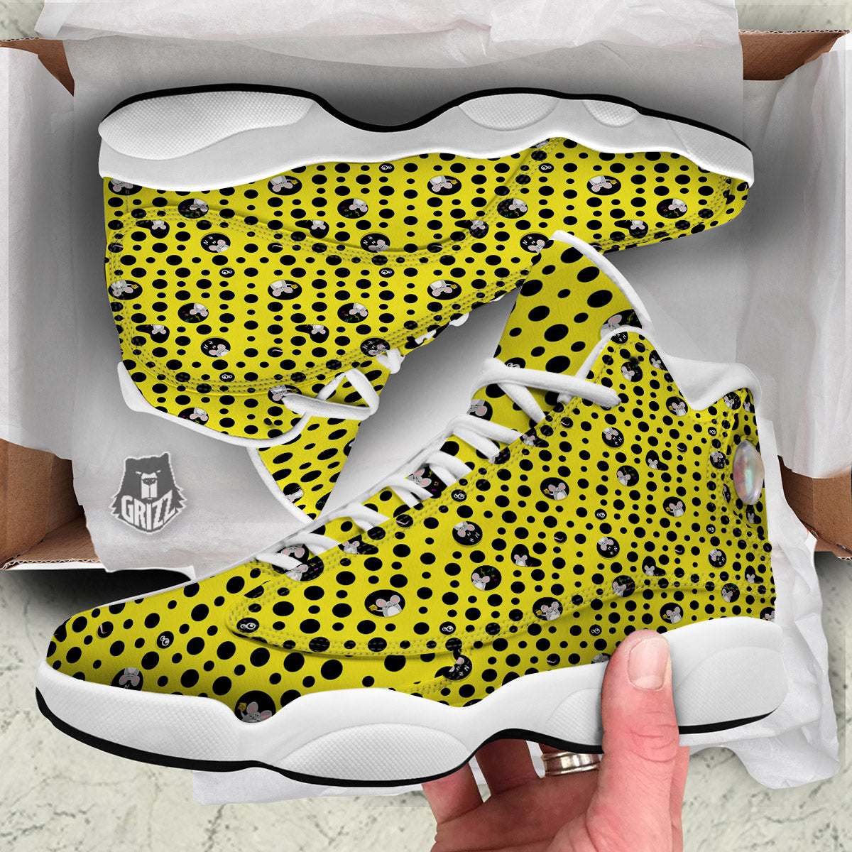 Cheese Cartoon Print Pattern White Basketball Shoes-grizzshop