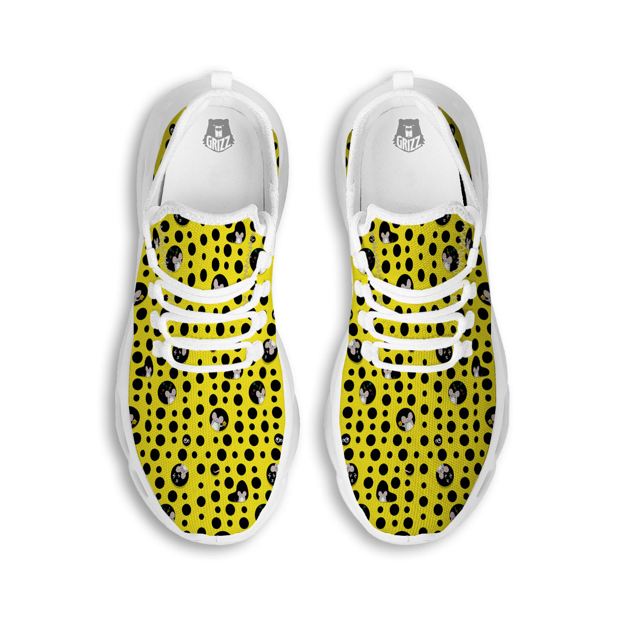 Cheese Cartoon Print Pattern White Running Shoes-grizzshop