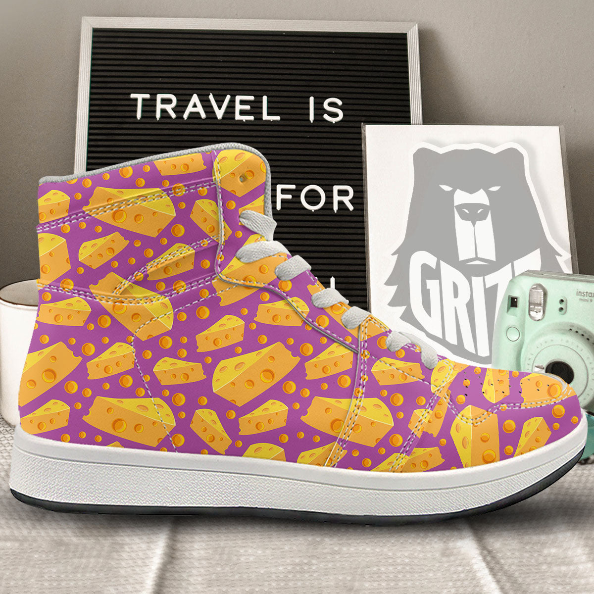 Cheese Holes And Purple Print Pattern High Top Sneakers-grizzshop