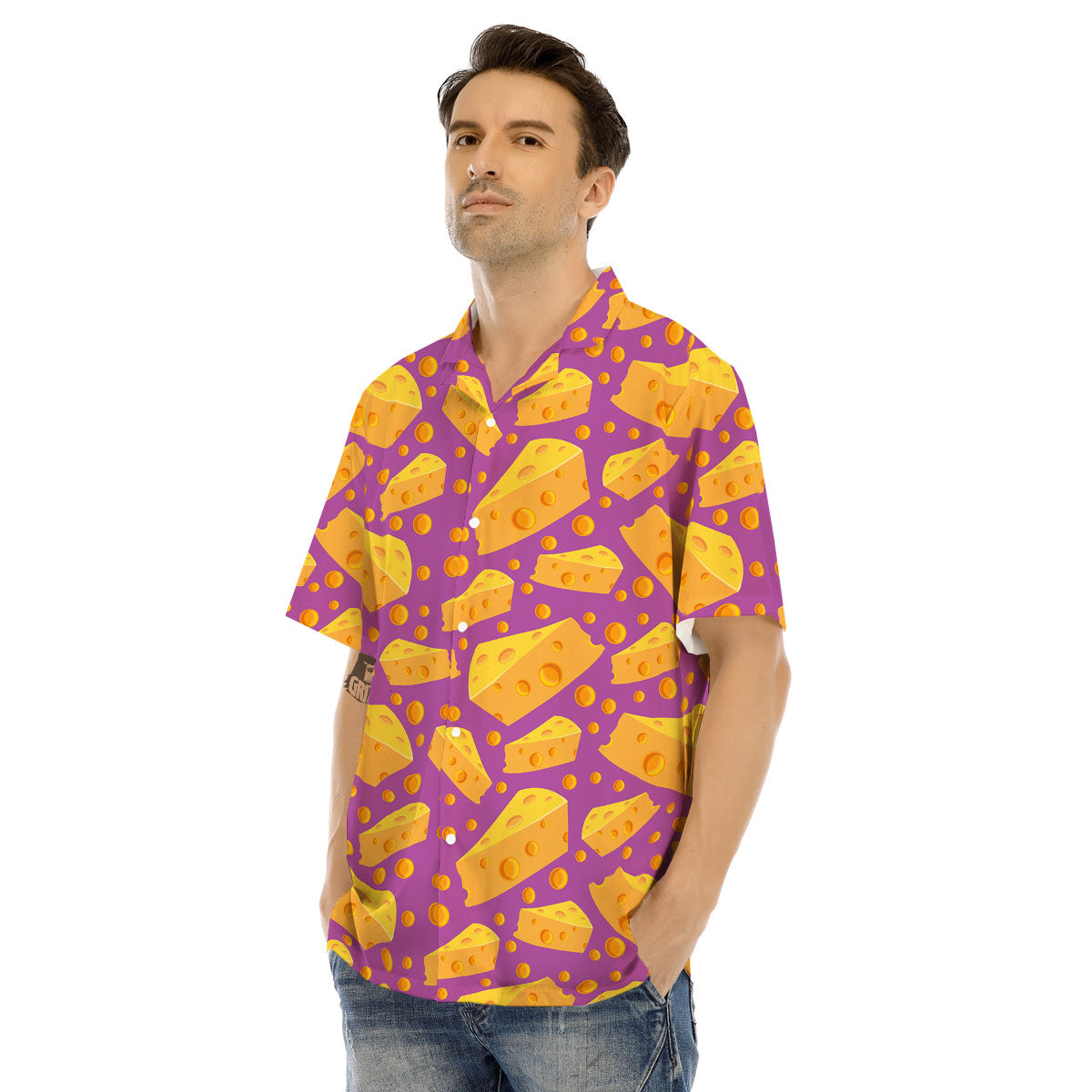 Cheese Holes And Purple Print Pattern Men's Hawaiian Shirt-grizzshop