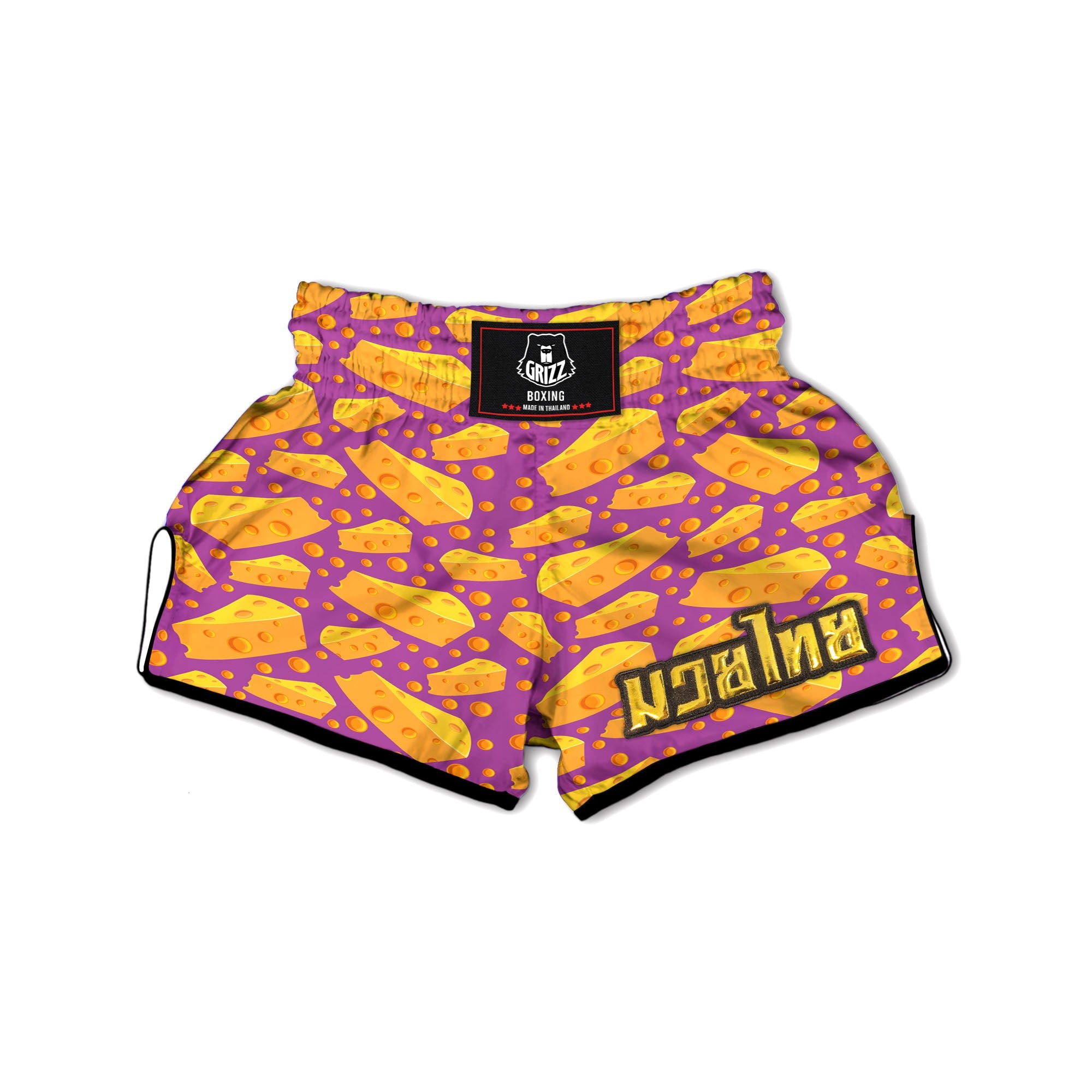 Cheese Holes And Purple Print Pattern Muay Thai Boxing Shorts-grizzshop