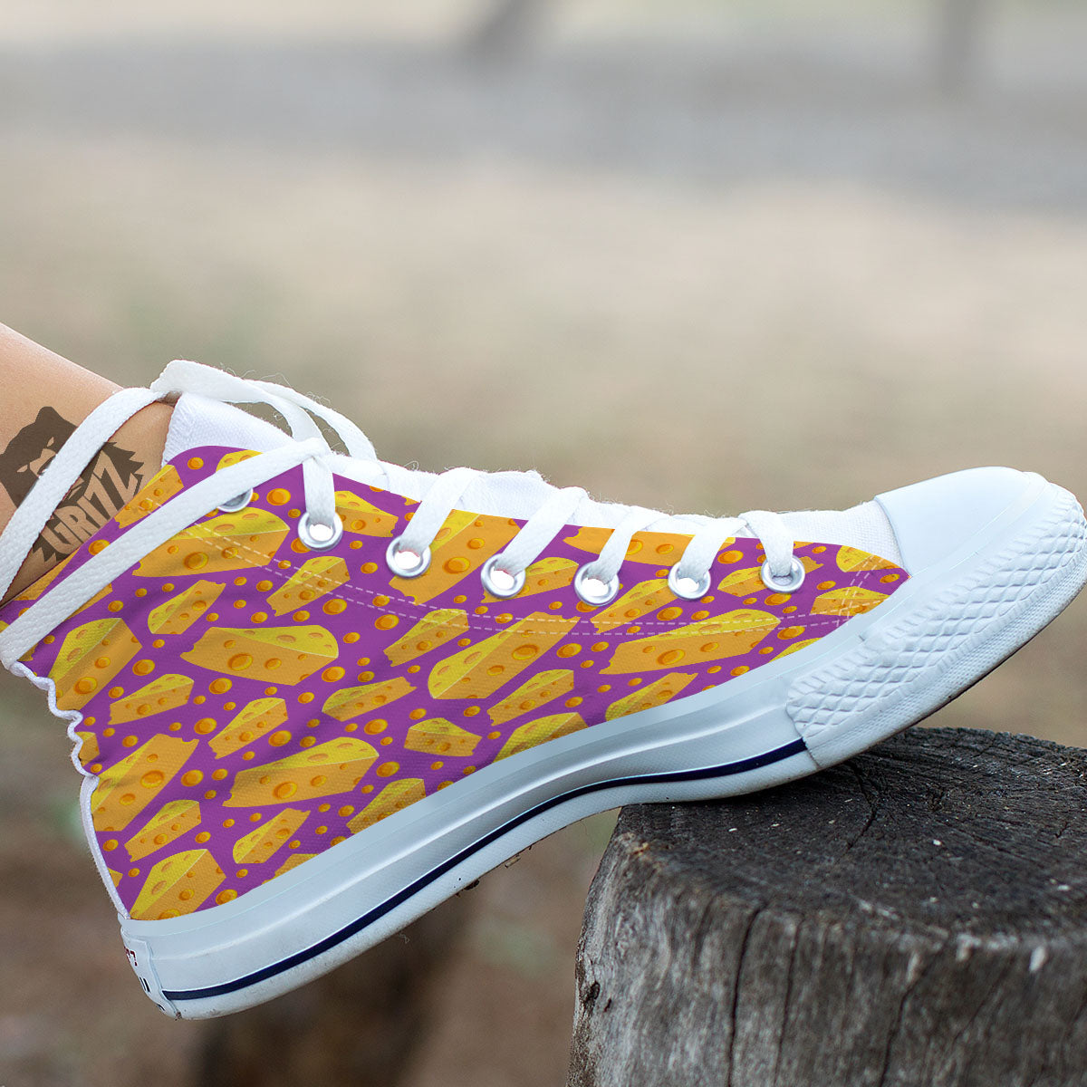 Cheese Holes And Purple Print Pattern White High Top Shoes-grizzshop