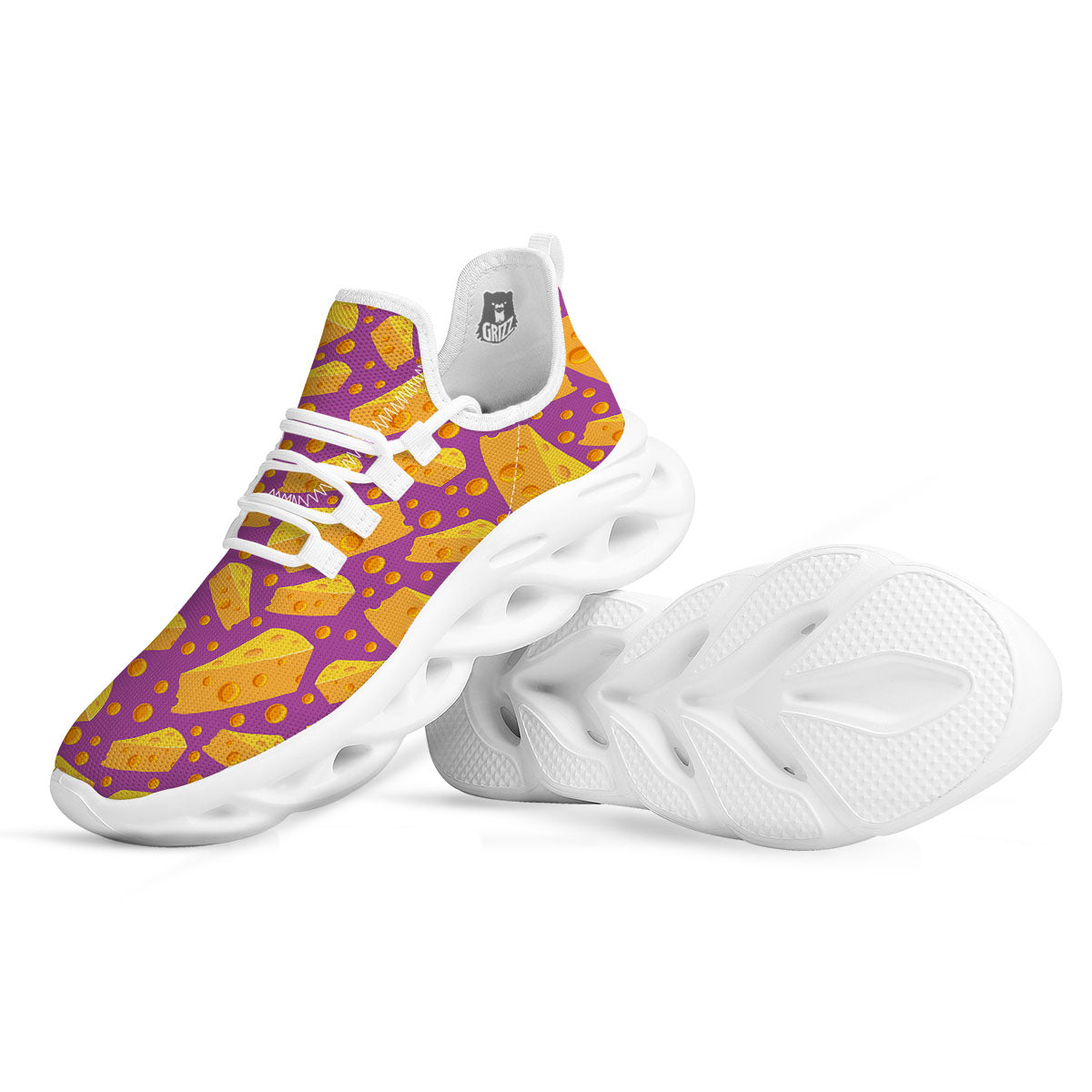 Cheese Holes And Purple Print Pattern White Running Shoes-grizzshop