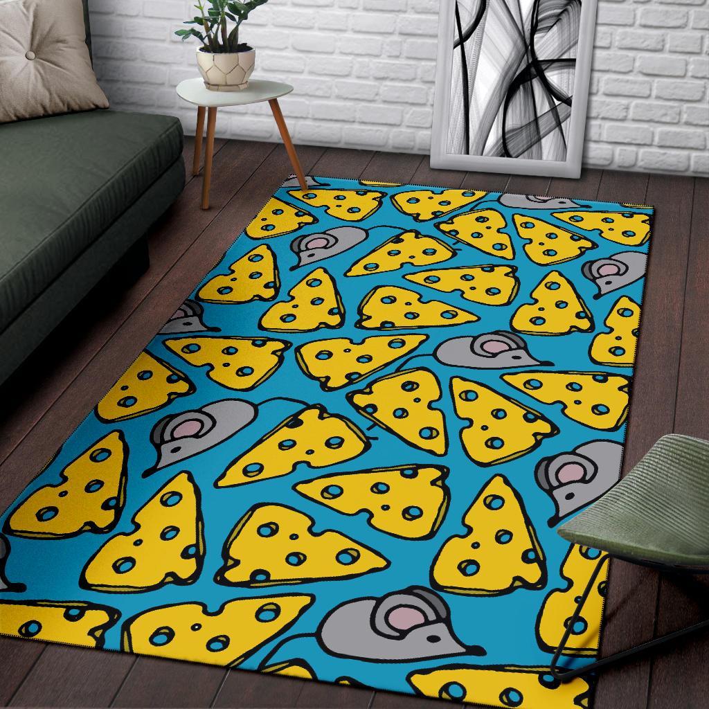 Cheese Mouse Pattern Print Floor Mat-grizzshop