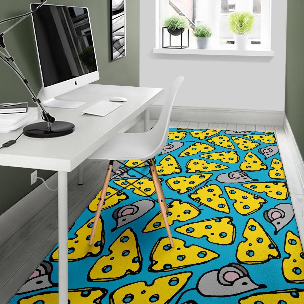 Cheese Mouse Pattern Print Floor Mat-grizzshop