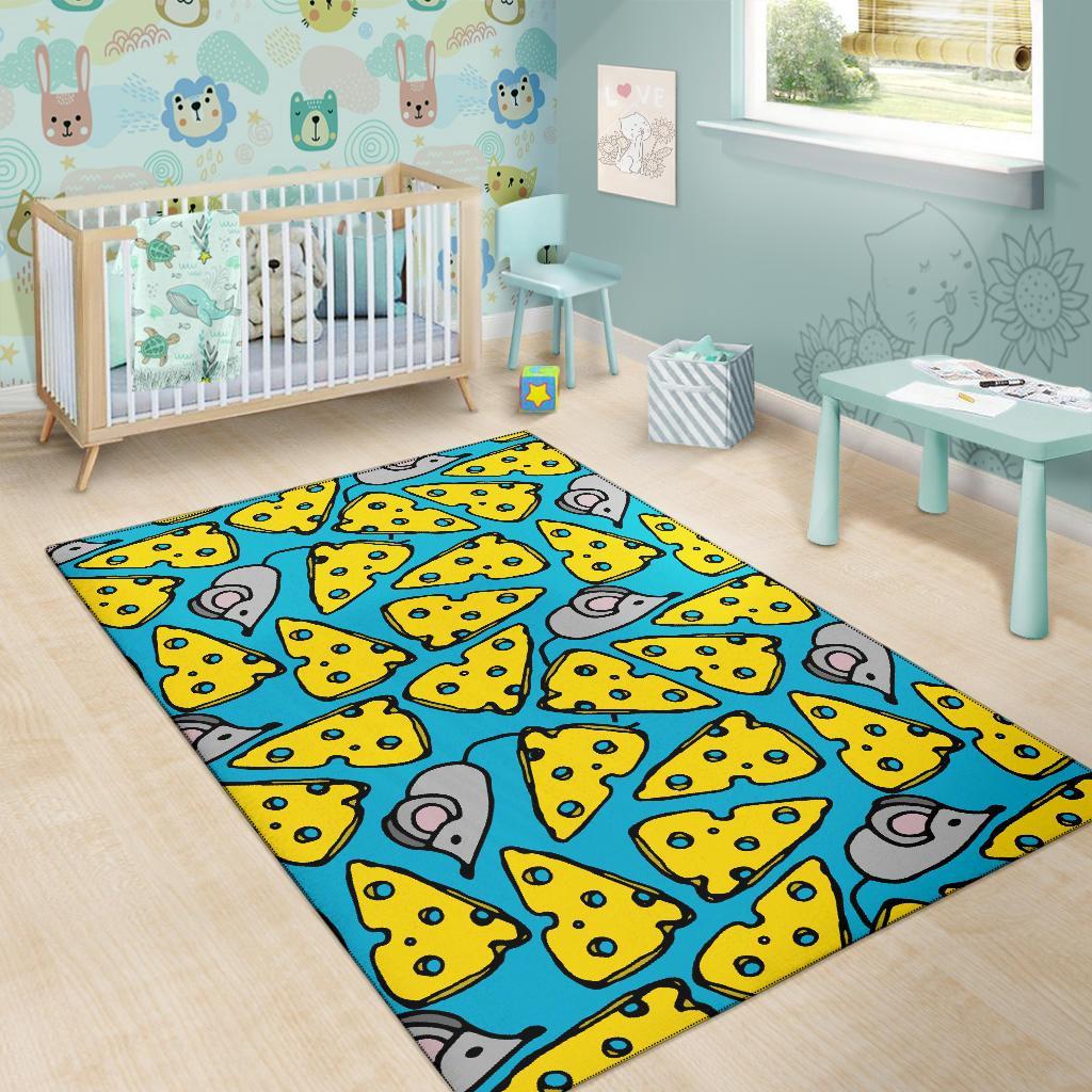 Cheese Mouse Pattern Print Floor Mat-grizzshop