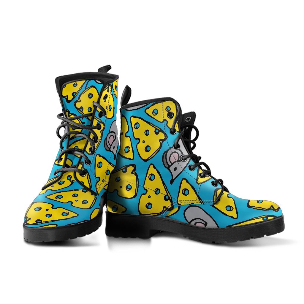Cheese Mouse Pattern Print Men Women Leather Boots-grizzshop