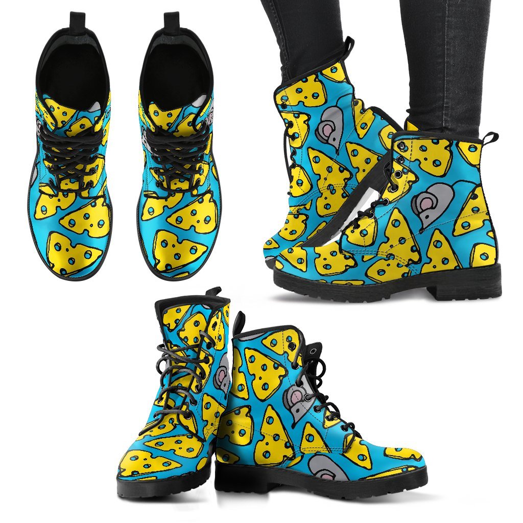 Cheese Mouse Pattern Print Men Women Leather Boots-grizzshop