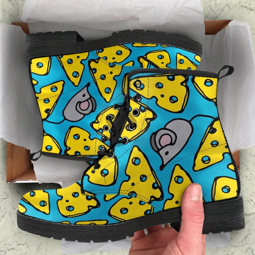 Cheese Mouse Pattern Print Men Women Leather Boots-grizzshop
