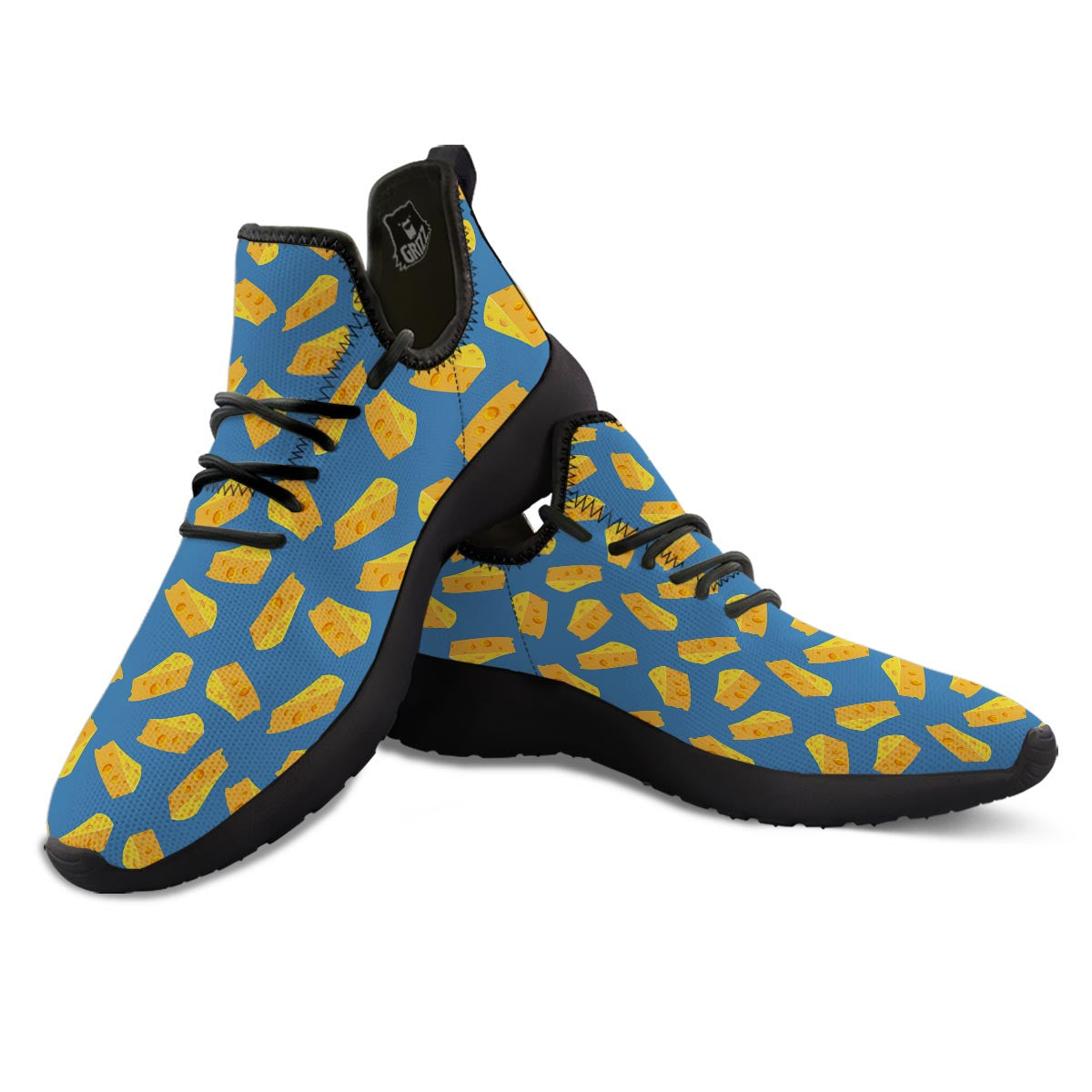Cheese Slice Print Pattern Black Athletic Shoes-grizzshop