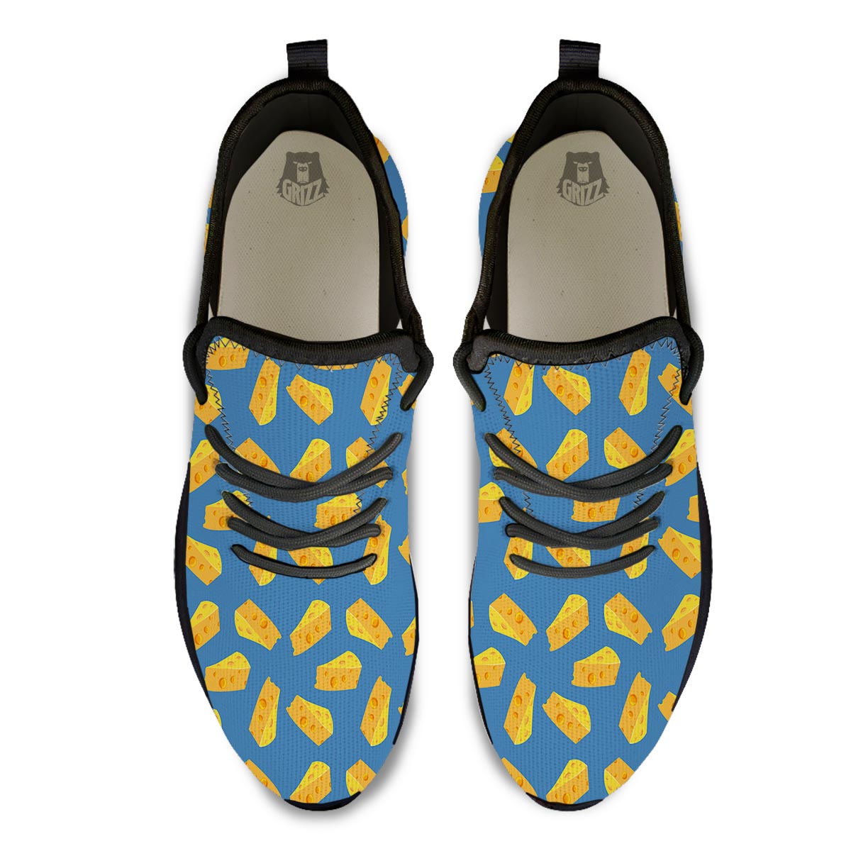 Cheese Slice Print Pattern Black Athletic Shoes-grizzshop