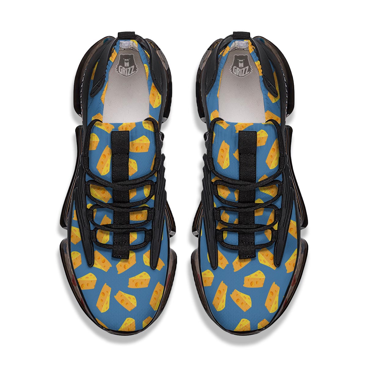 Cheese Slice Print Pattern Black Gym Shoes-grizzshop