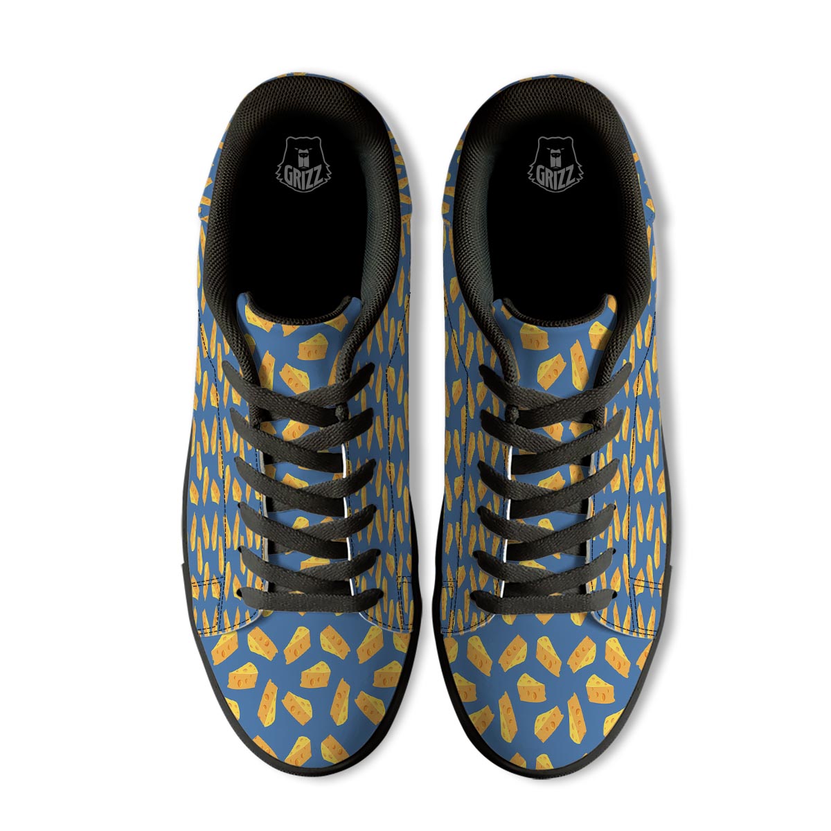 Cheese Slice Print Pattern Black Low Top Sneakers-grizzshop